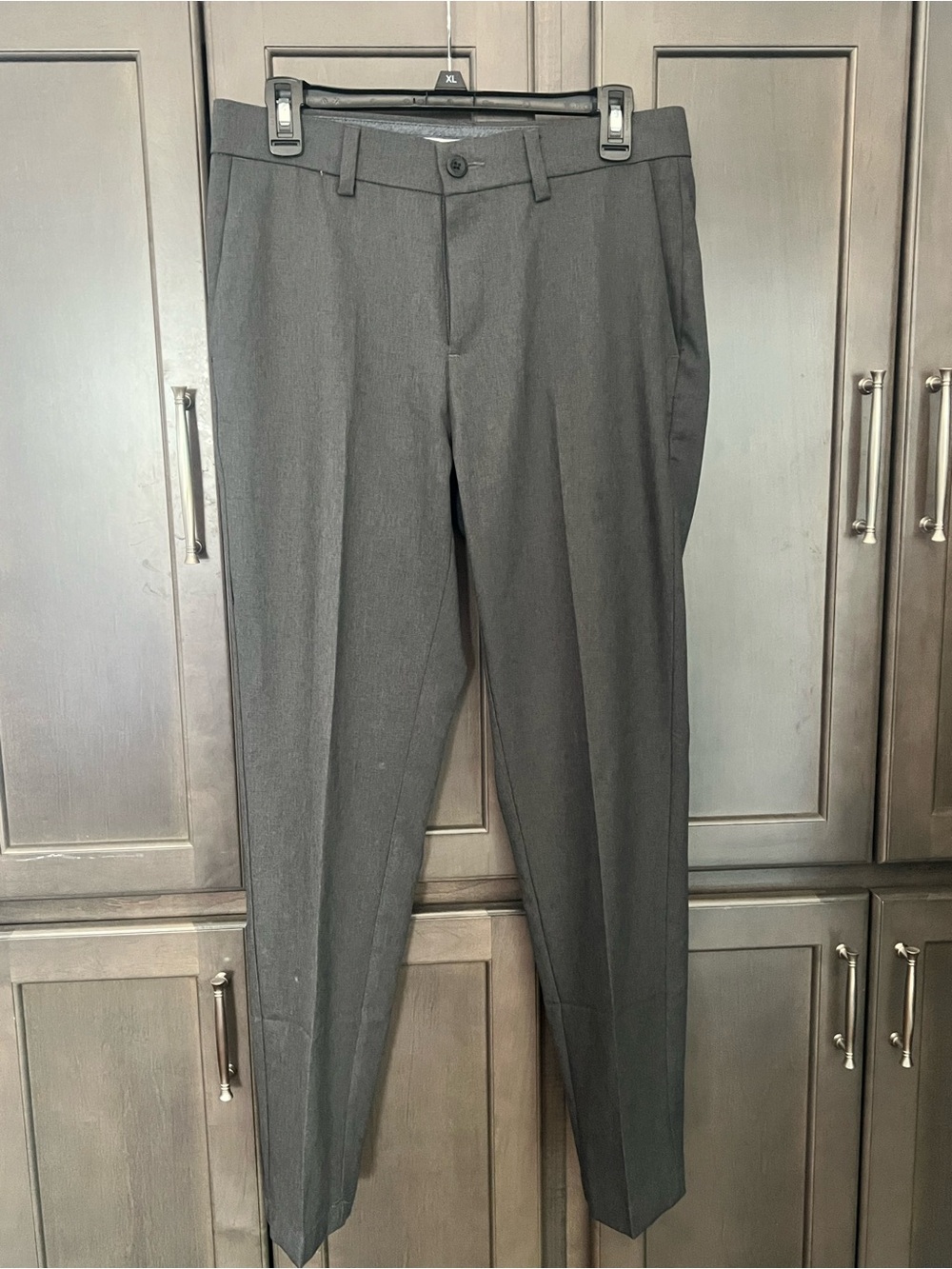 Haggar Cool Right Performance Flex Gray Flat Front Mens Pants 30x30 Slim Fit